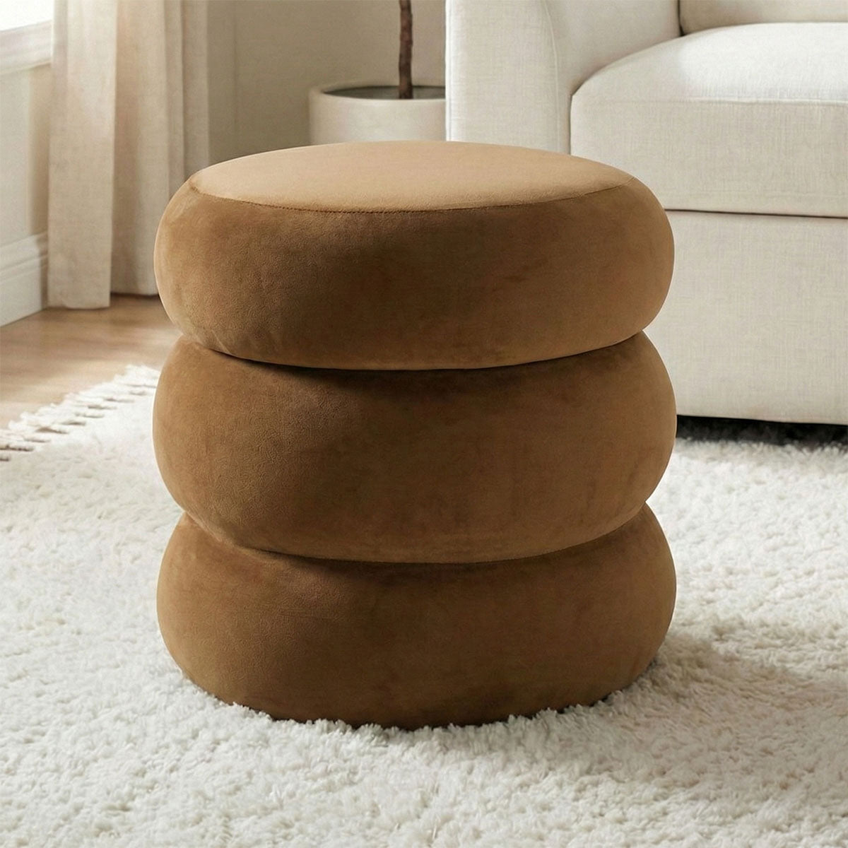 Mellow Modern Round Velvet Ottoman With Storage
