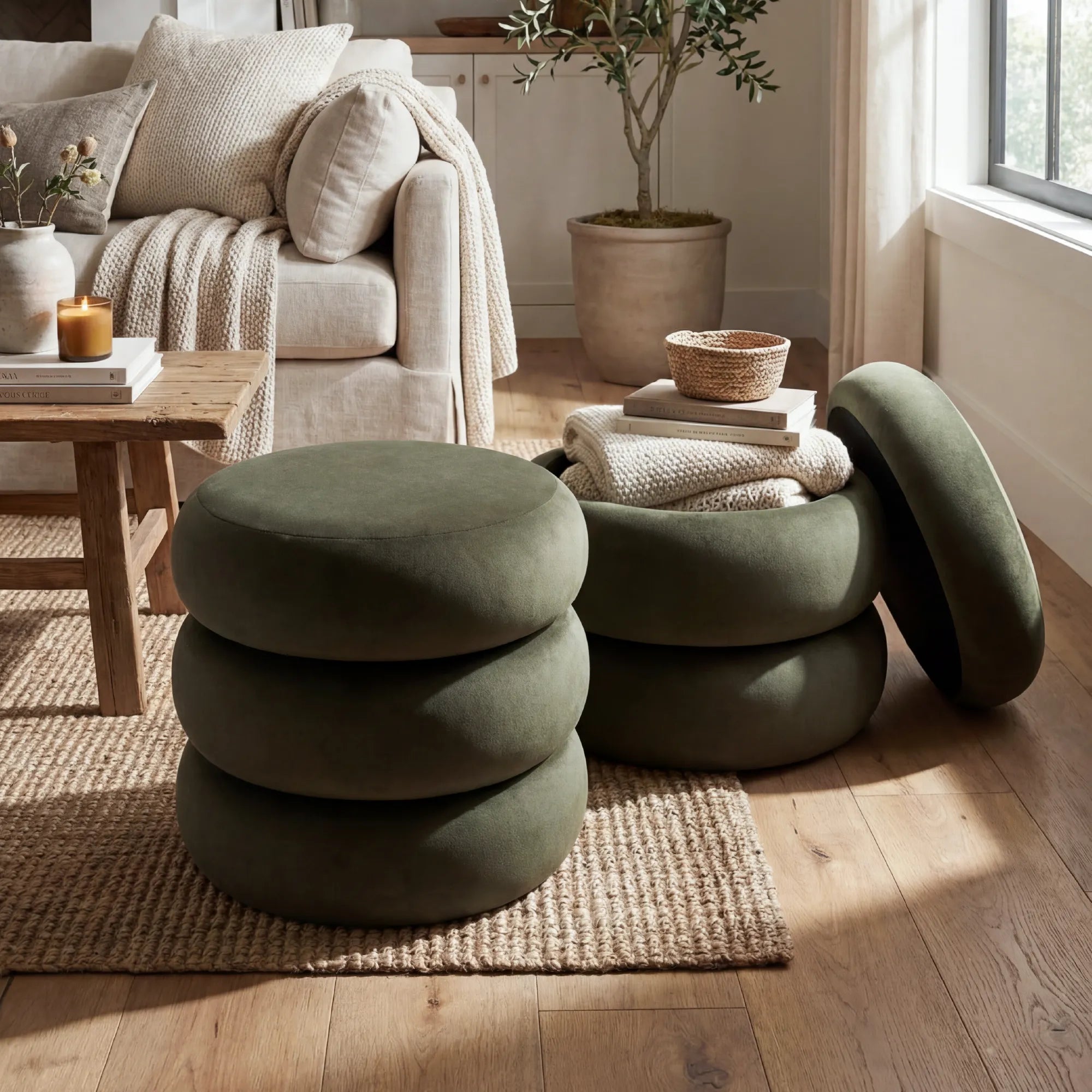 Mellow Modern Round Velvet Ottoman With Storage