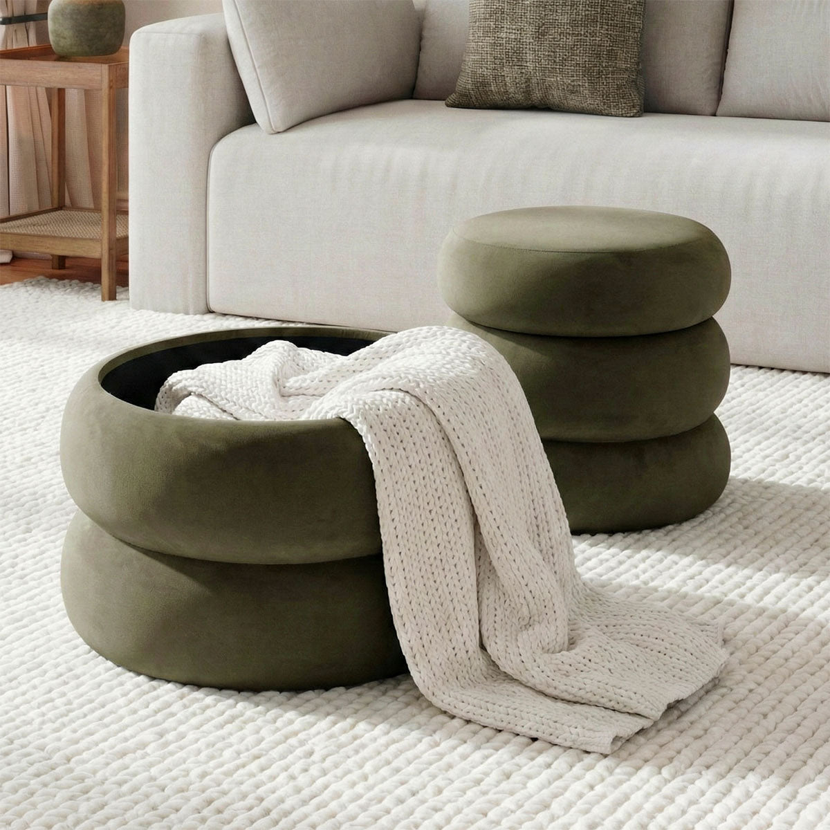 Mellow Modern Round Velvet Ottoman With Storage