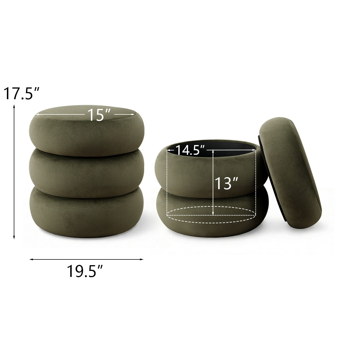 Mellow Modern Round Velvet Ottoman With Storage