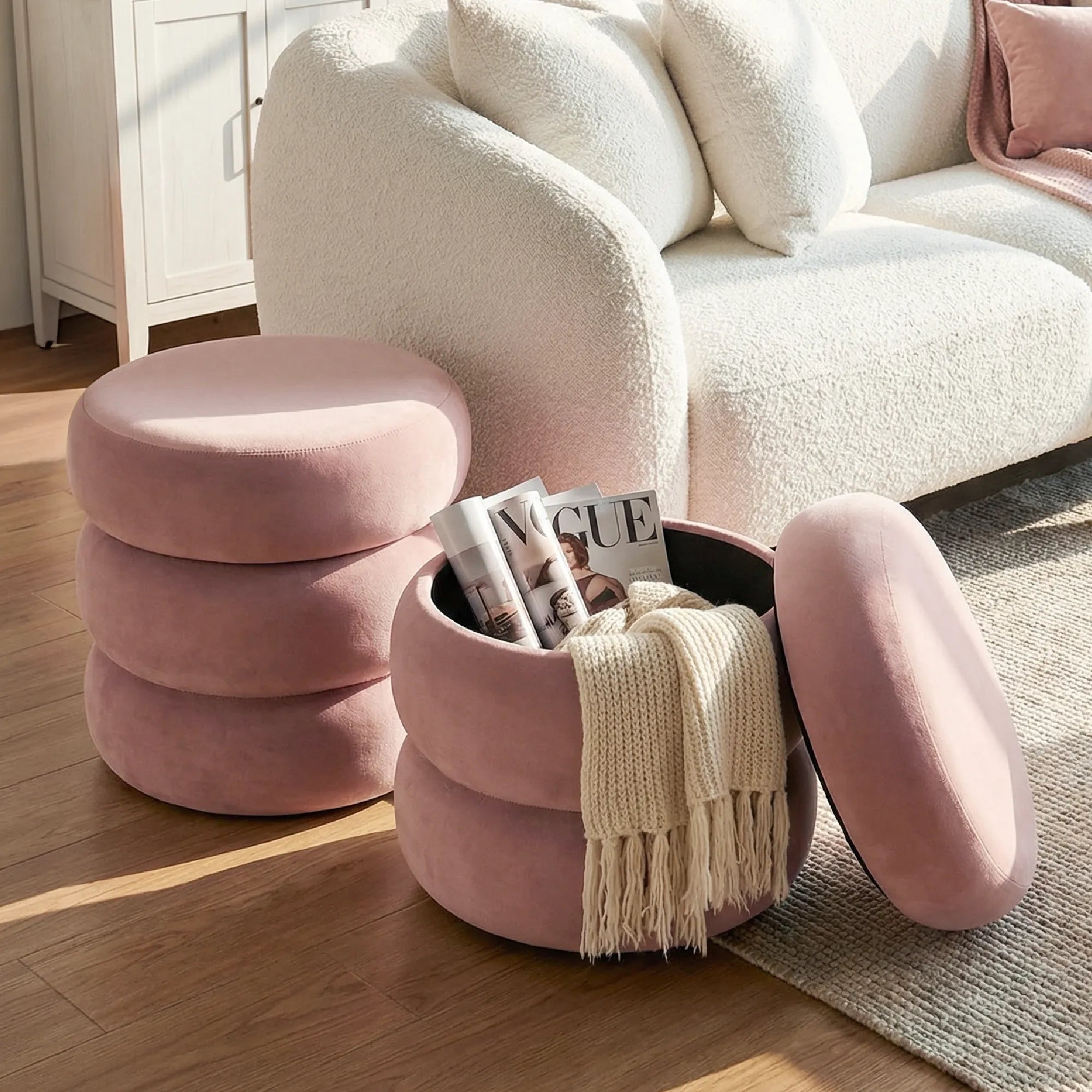 Mellow Modern Round Velvet Ottoman With Storage