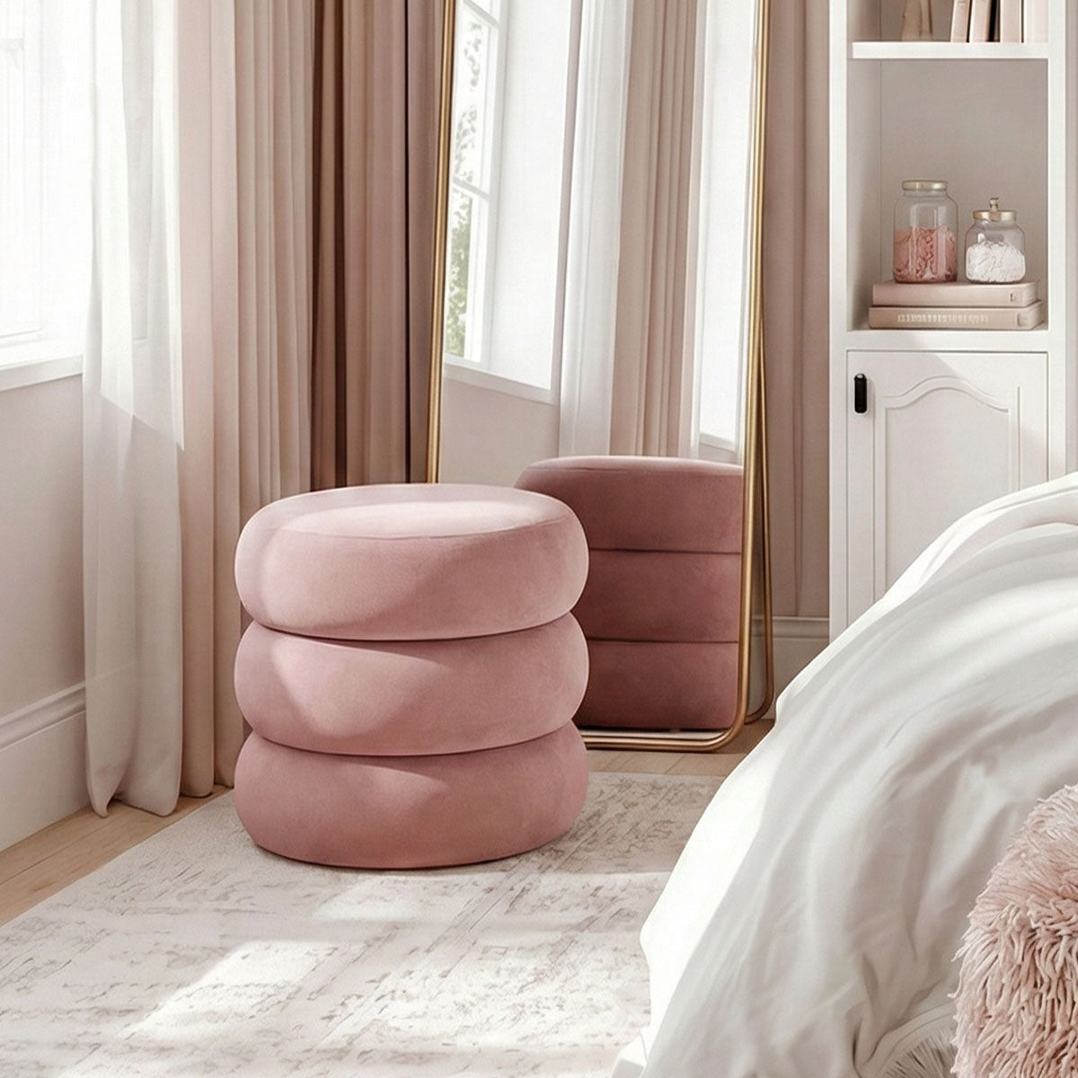 Mellow Modern Round Velvet Ottoman With Storage