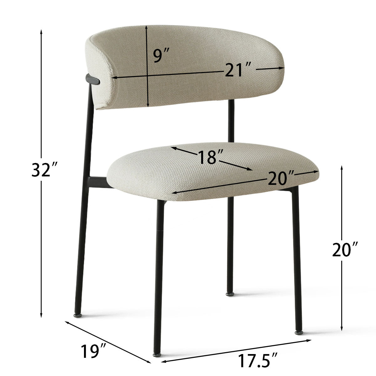 Merida Upholstered Dining Chair With Metal Legs (Set of 2)