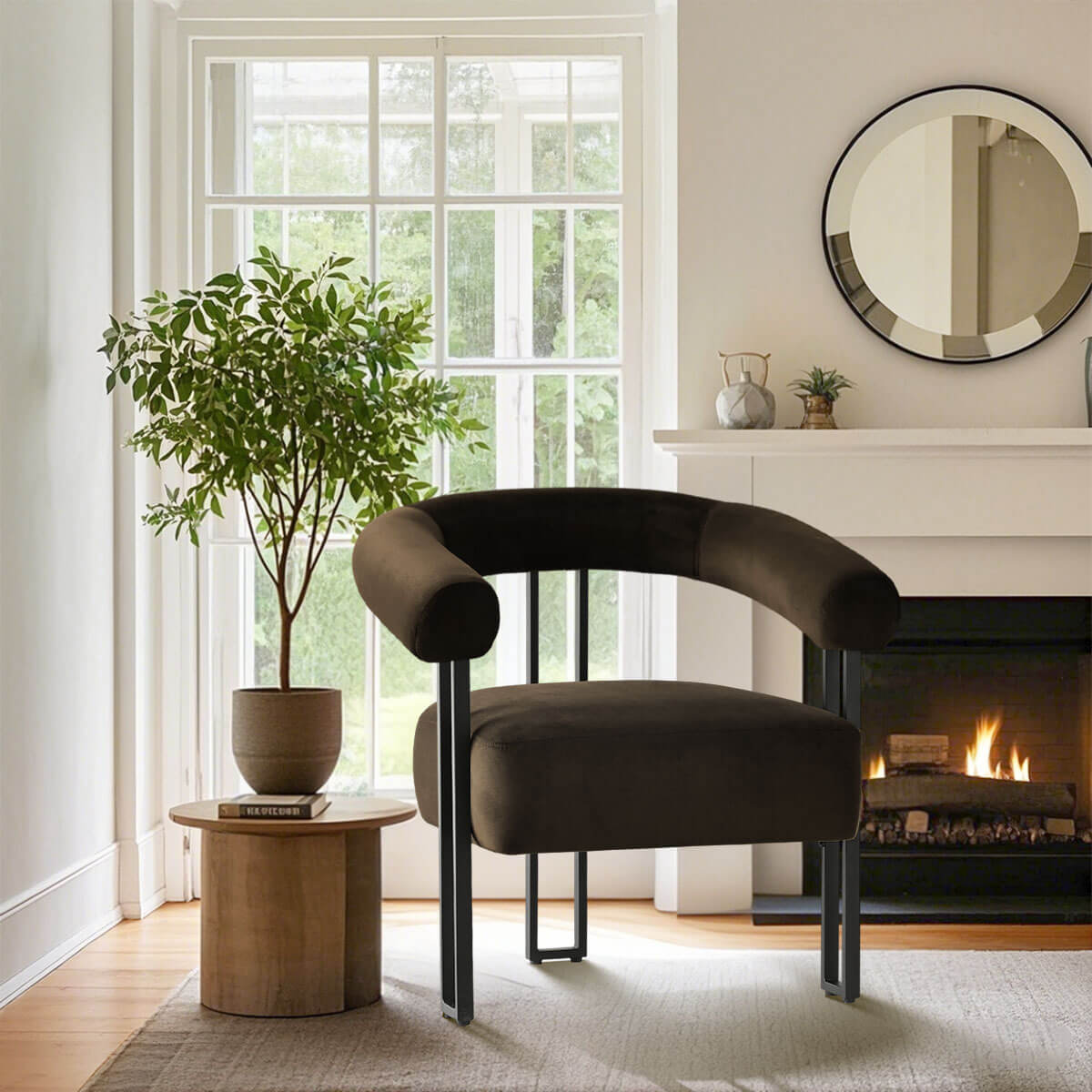 Mia Modern Velvet Accent Chair with Arms (1-Piece)