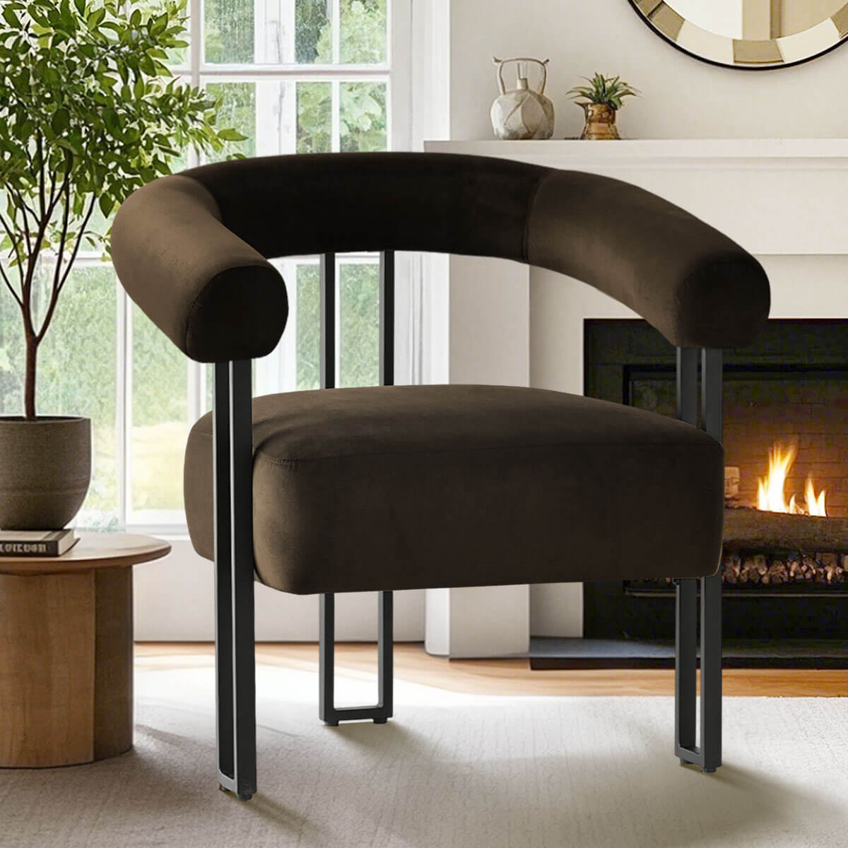 Mia Modern Velvet Accent Chair with Arms (1-Piece)