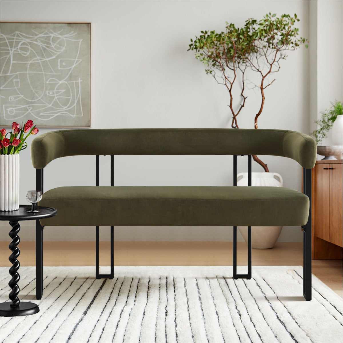 Mia 48.5" Modern Velvet Bench Loveseat