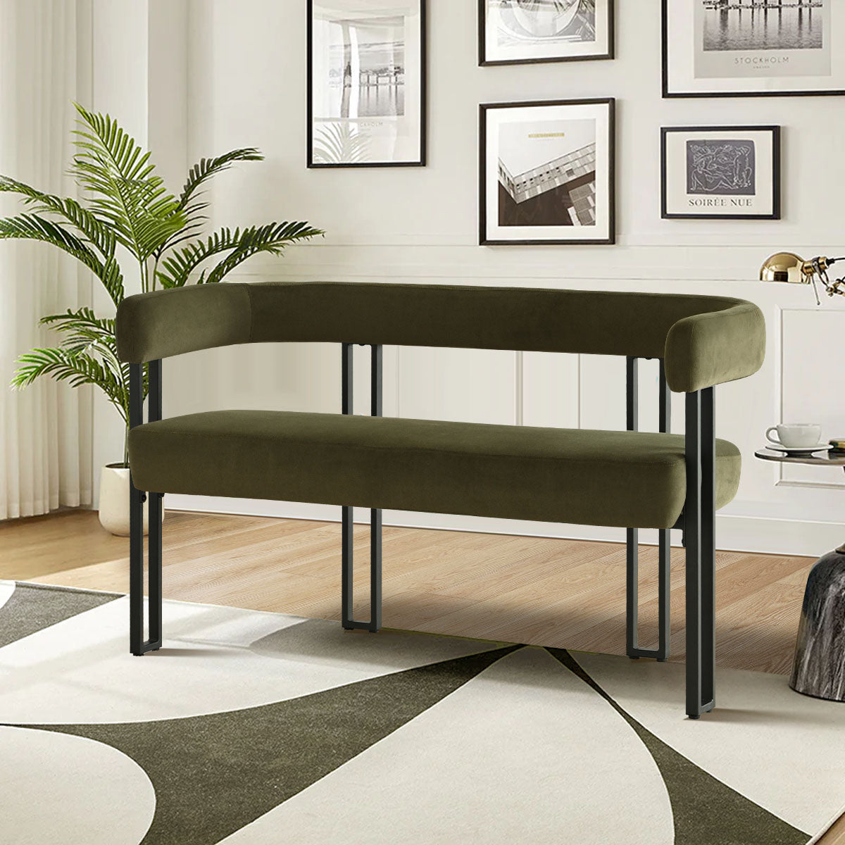 Mia 48.5" Modern Velvet Bench Loveseat