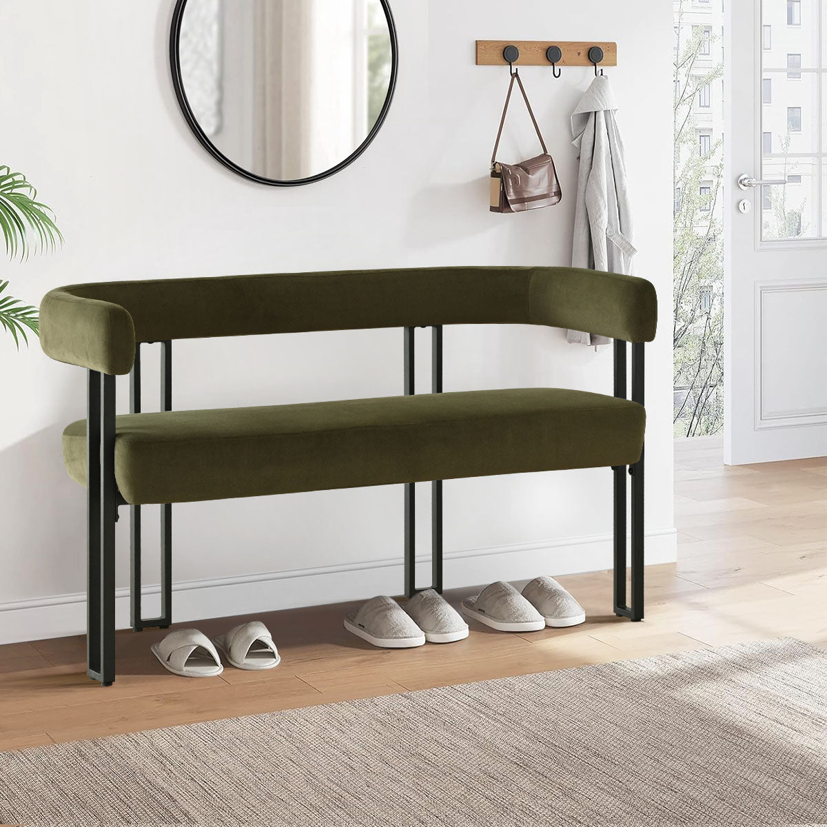 Mia 48.5" Modern Velvet Bench Loveseat