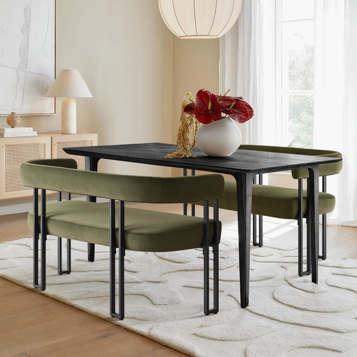 Mia 48.5" Modern Velvet Bench Loveseat