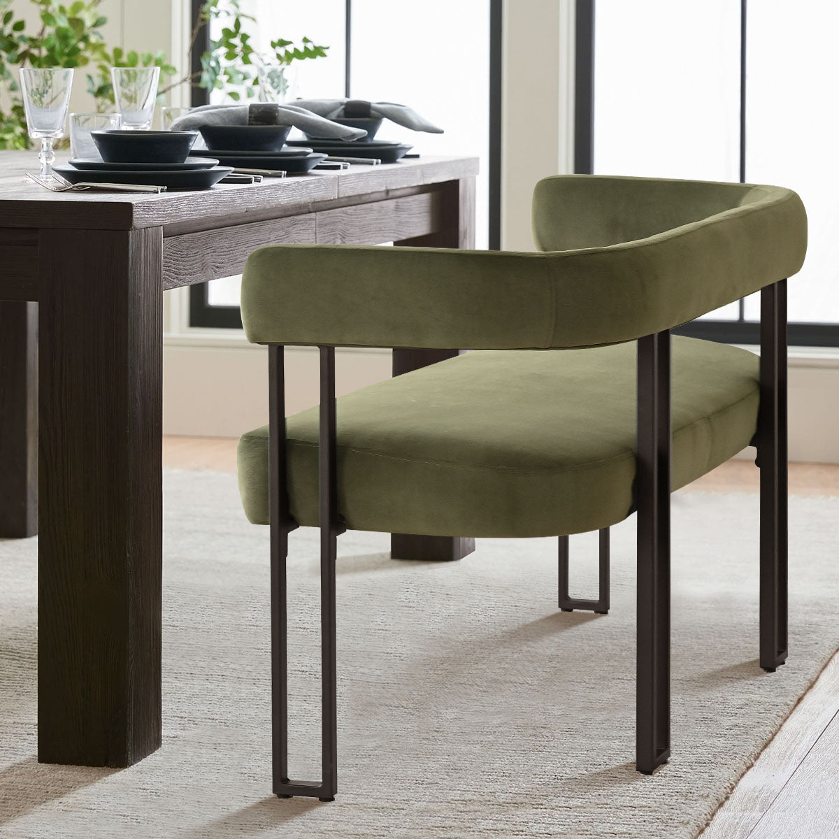 Mia 48.5" Modern Velvet Bench Loveseat