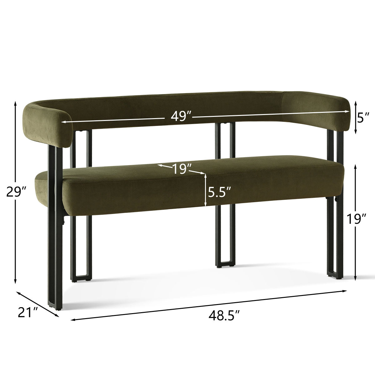 Mia 48.5" Modern Velvet Bench Loveseat