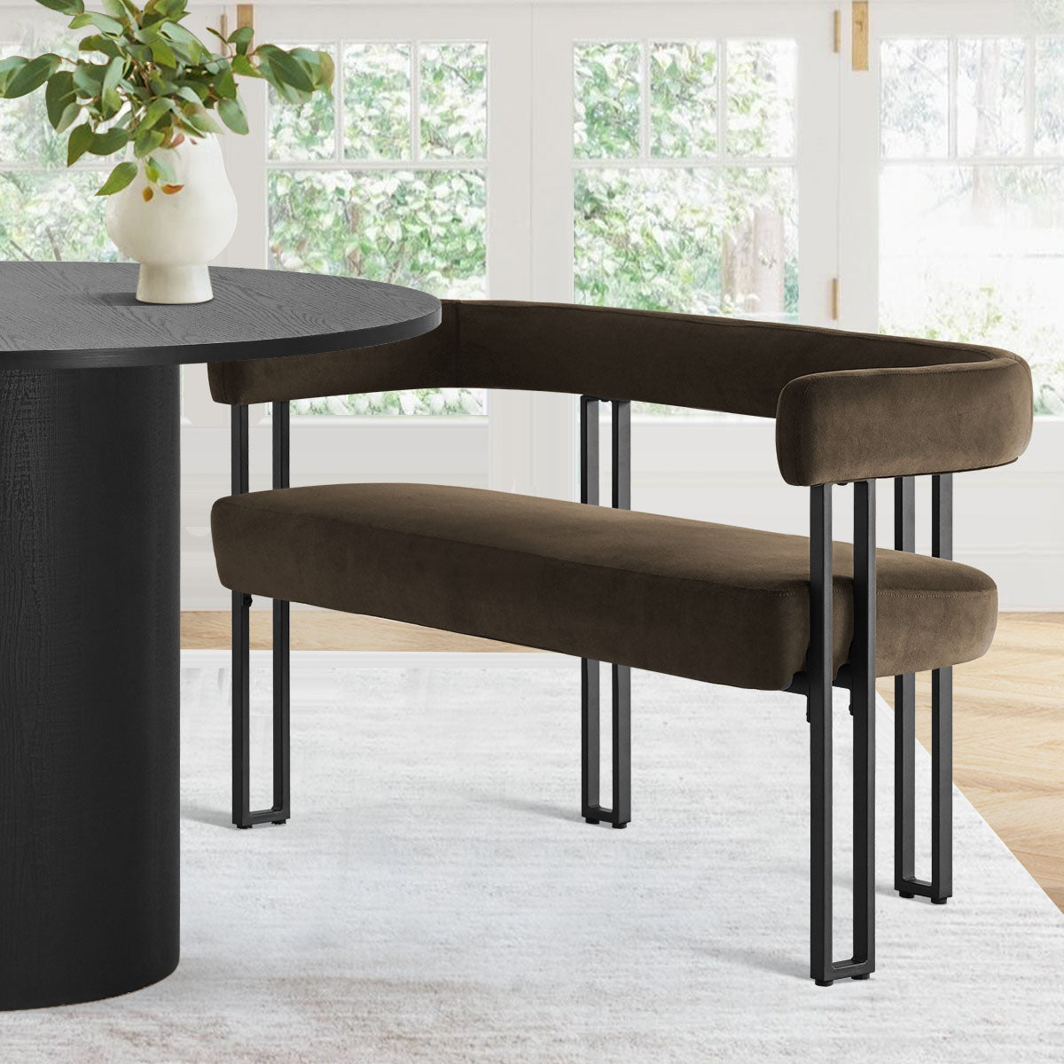 Mia 48.5" Modern Velvet Bench Loveseat