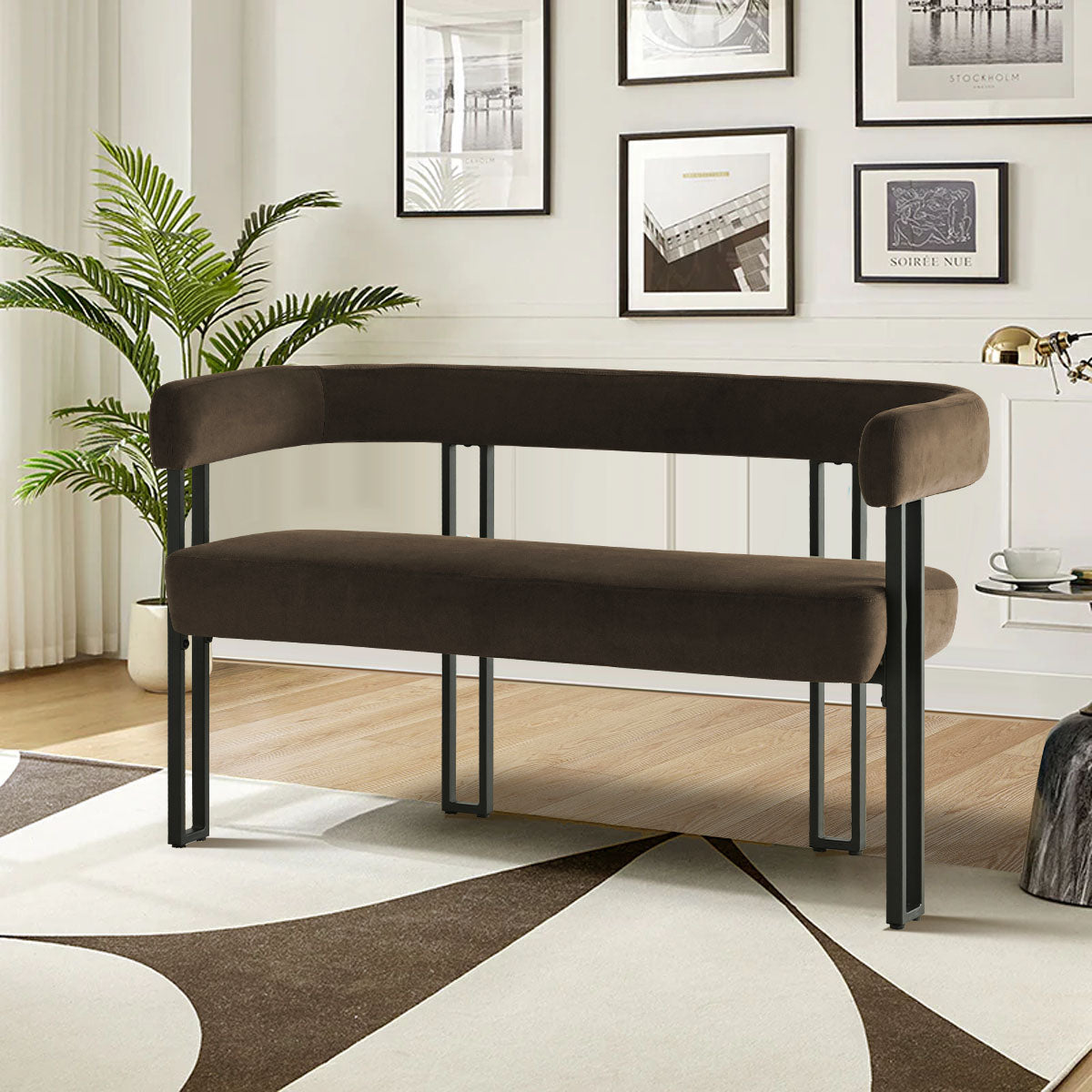 Mia 48.5" Modern Velvet Bench Loveseat