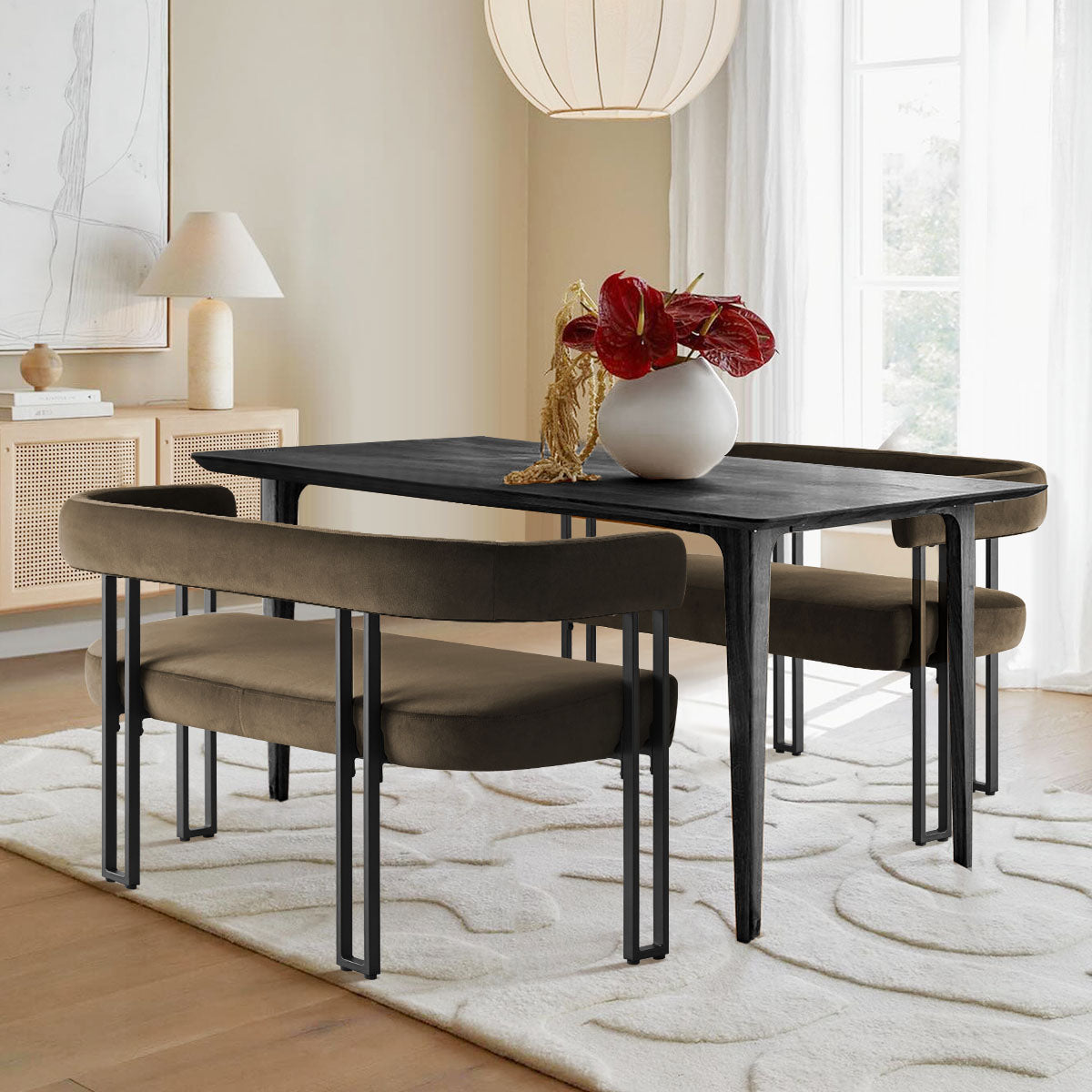 Mia 48.5" Modern Velvet Bench Loveseat