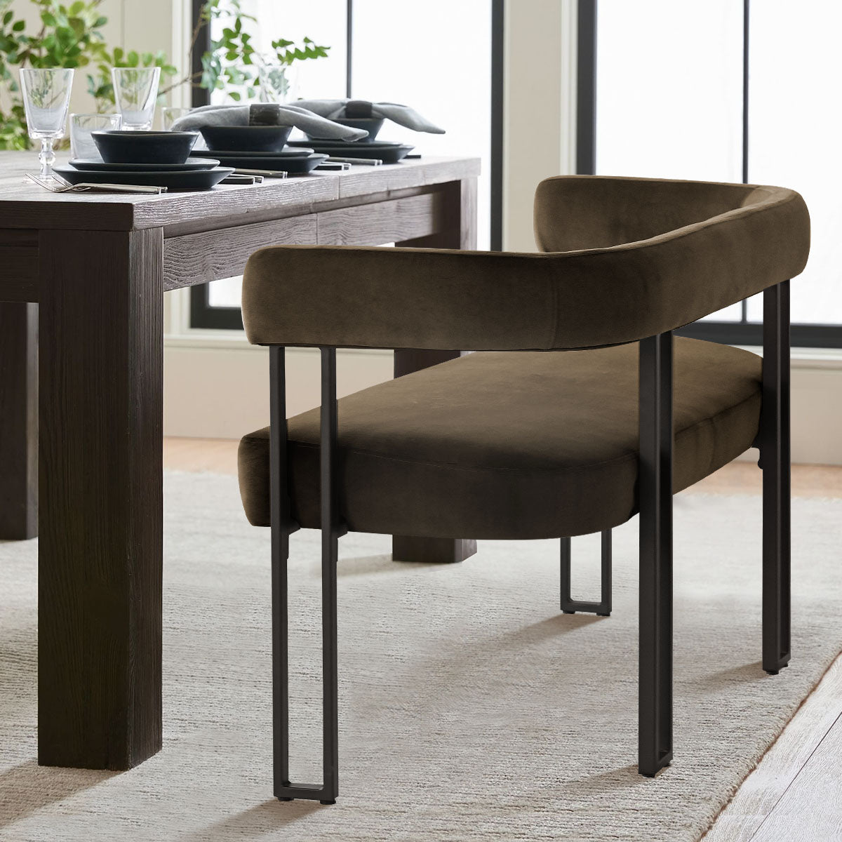 Mia 48.5" Modern Velvet Bench Loveseat