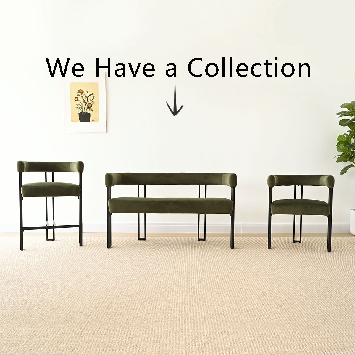 Mia 48.5" Modern Velvet Bench Loveseat