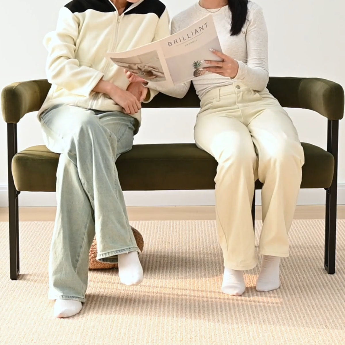 Mia 48.5" Modern Velvet Bench Loveseat