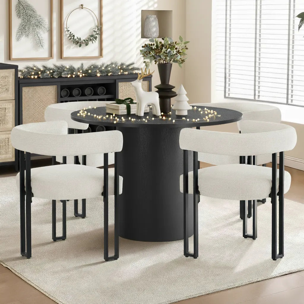 Mia Upholstered Chenille Dining Chair with Arms (Set of 4)