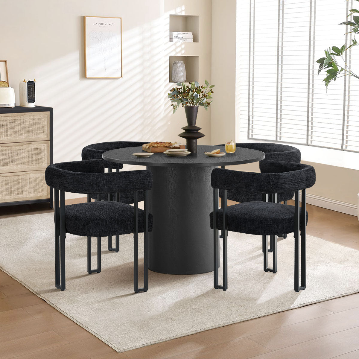 Mia Upholstered Chenille Dining Chair with Arms (Set of 4)