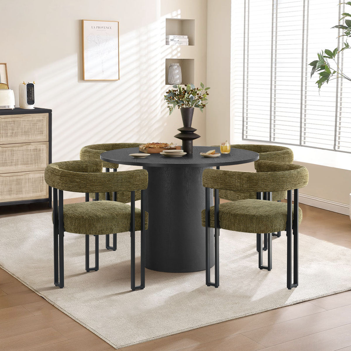Mia Upholstered Chenille Dining Chair with Arms (Set of 2)