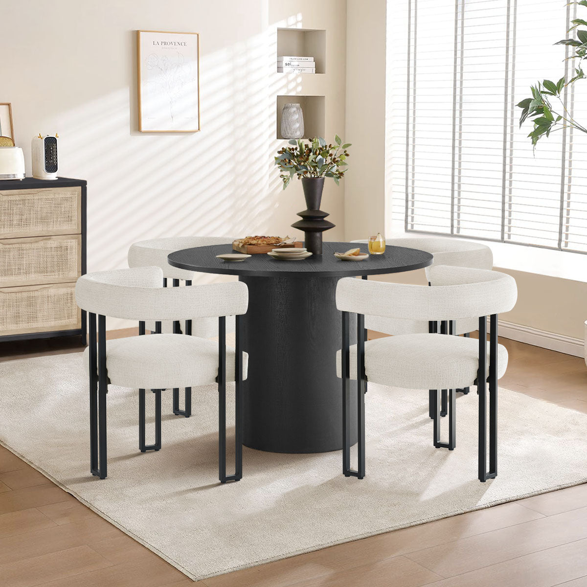 Mia Upholstered Chenille Dining Chair with Arms (Set of 4)