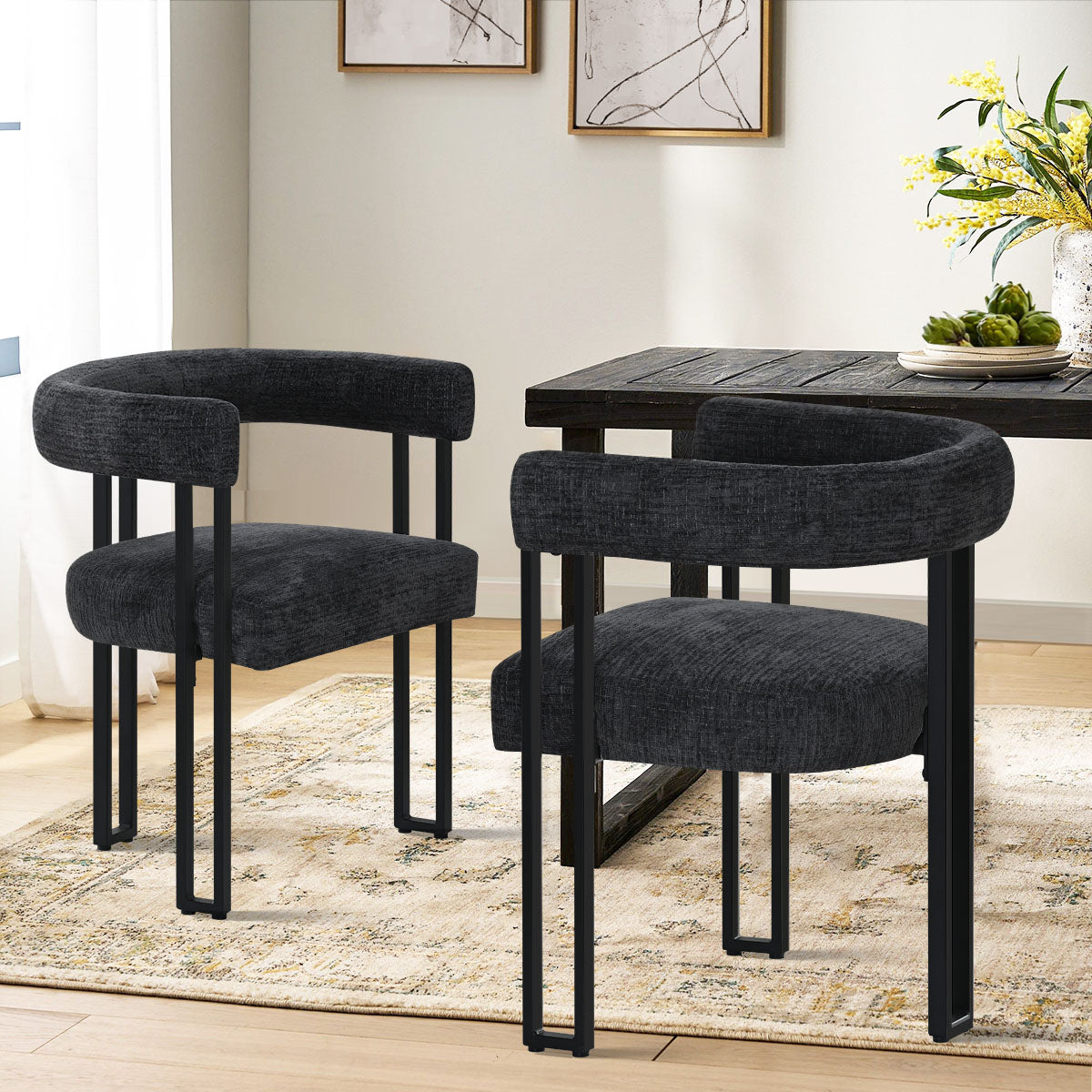 Mia Upholstered Chenille Dining Chair with Arms (Set of 2)