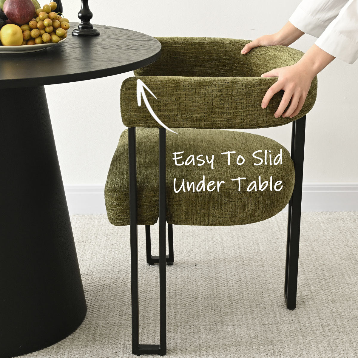 Mia Upholstered Chenille Dining Chair with Arms (Set of 2)