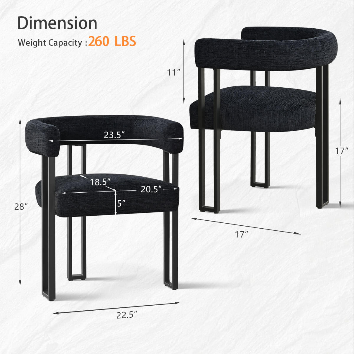 Mia Upholstered Chenille Dining Chair with Arms (Set of 2)