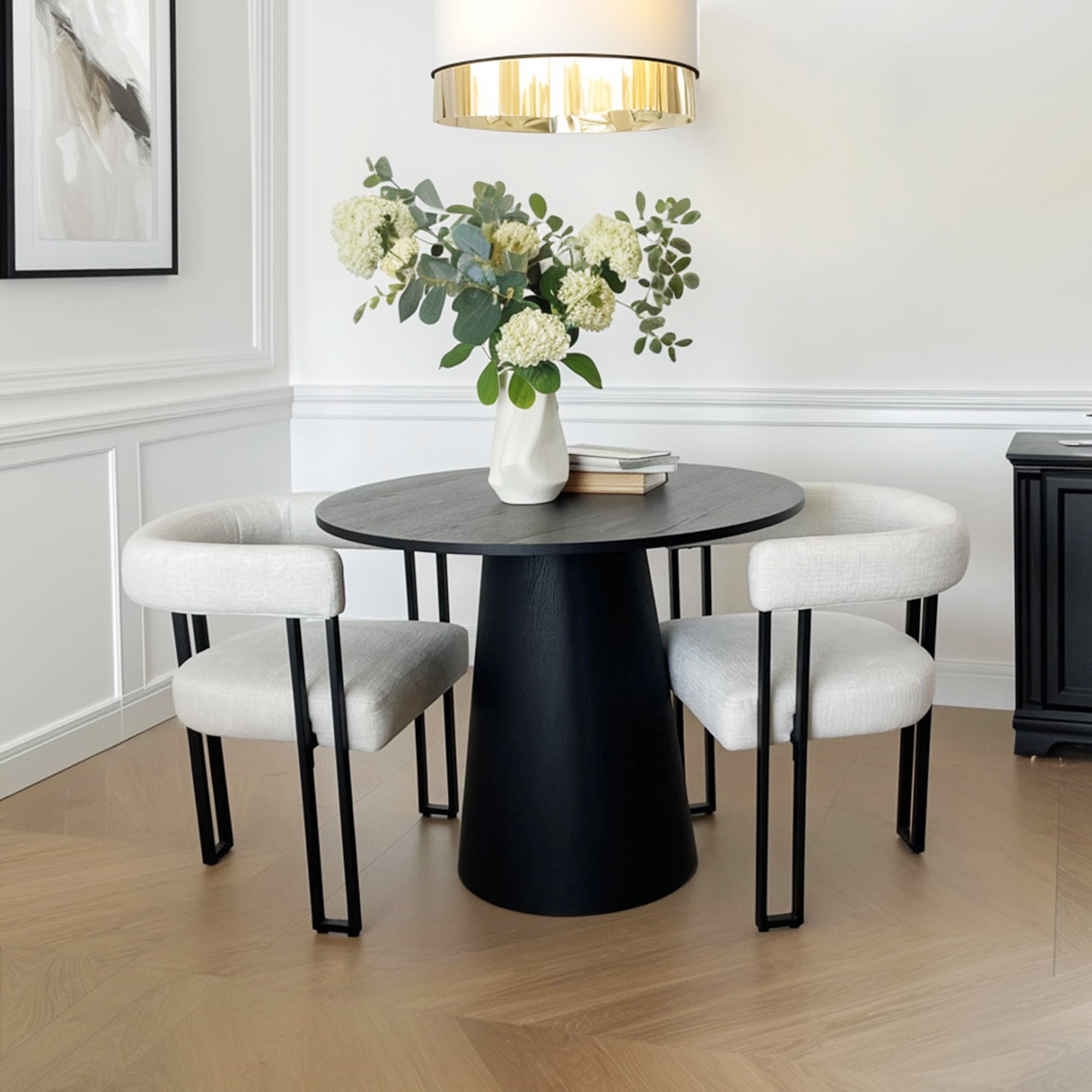 Mia Upholstered Chenille Dining Chair with Arms (Set of 2)