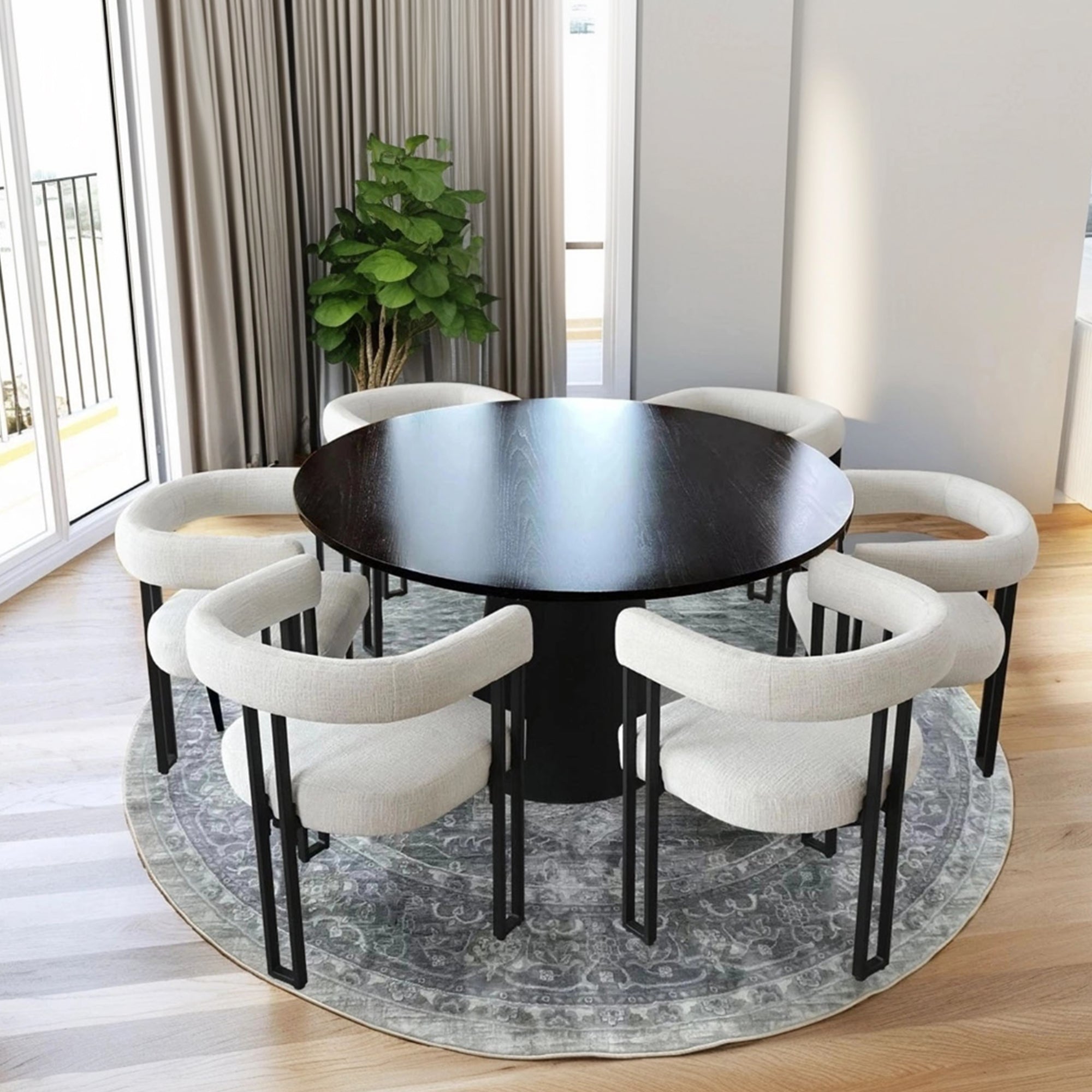 Mia Upholstered Chenille Dining Chair with Arms (Set of 4)