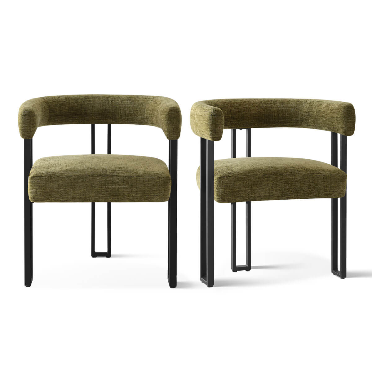 Mia Upholstered Chenille Dining Chair with Arms (Set of 2)