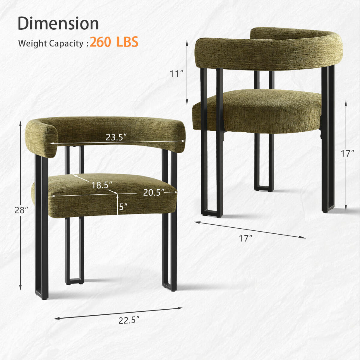 Mia Upholstered Chenille Dining Chair with Arms (Set of 2)