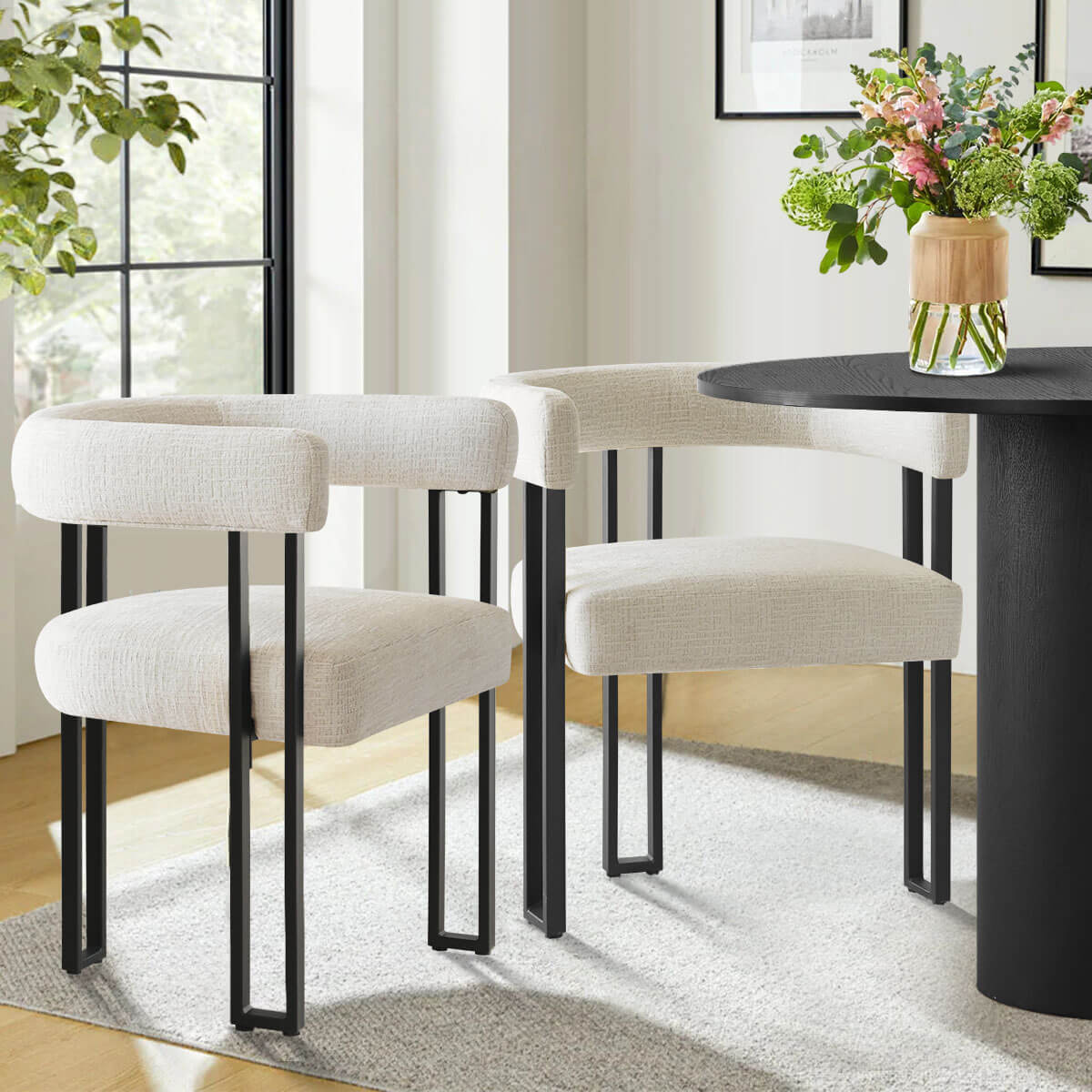 Mia Upholstered Chenille Dining Chair with Arms (Set of 2)