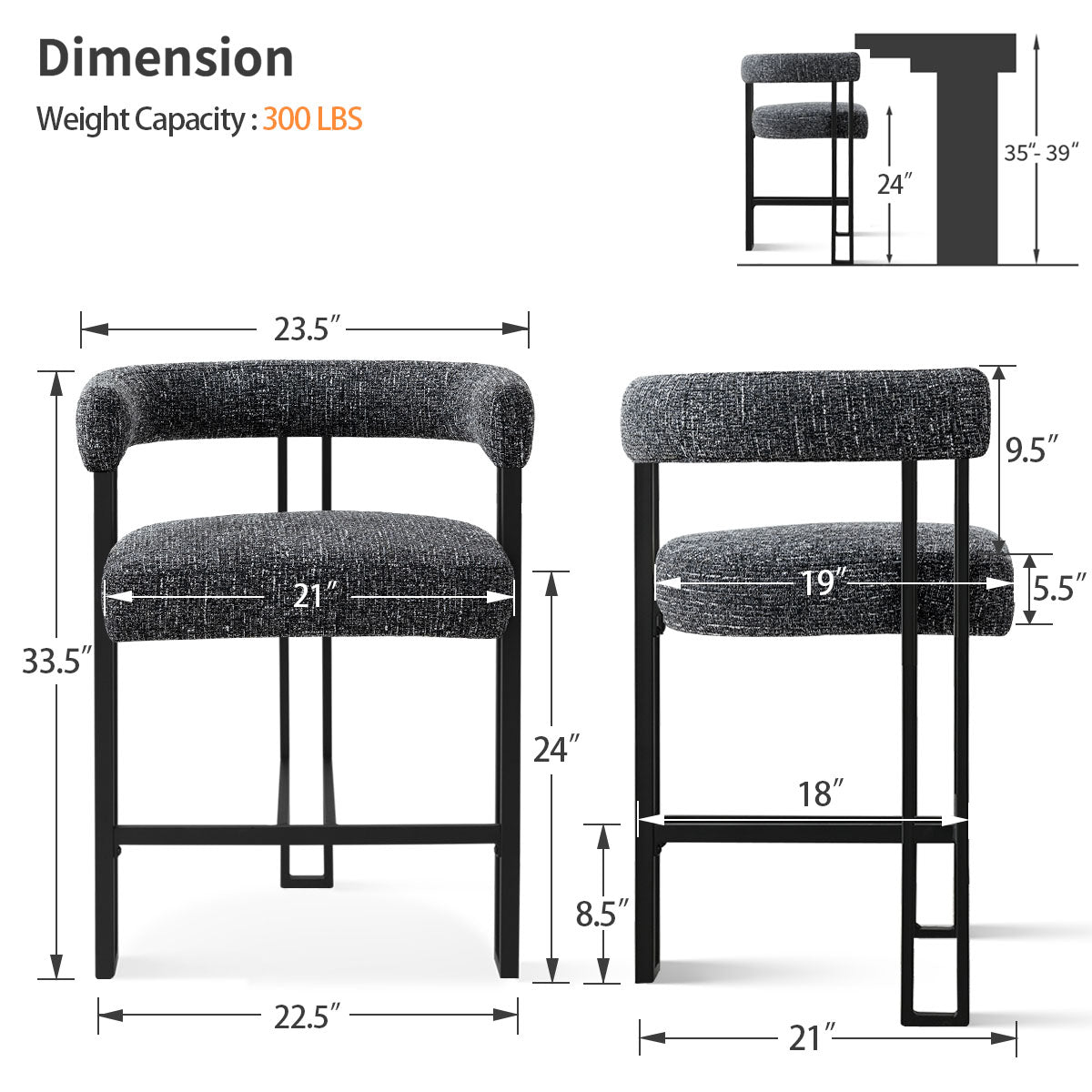 Mia 24" Modern Counter Stool with Arms (1-piece)