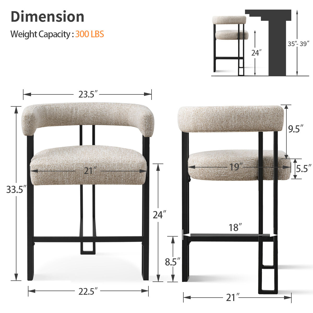 Mia 24" Modern Counter Stool with Arms (1-piece)