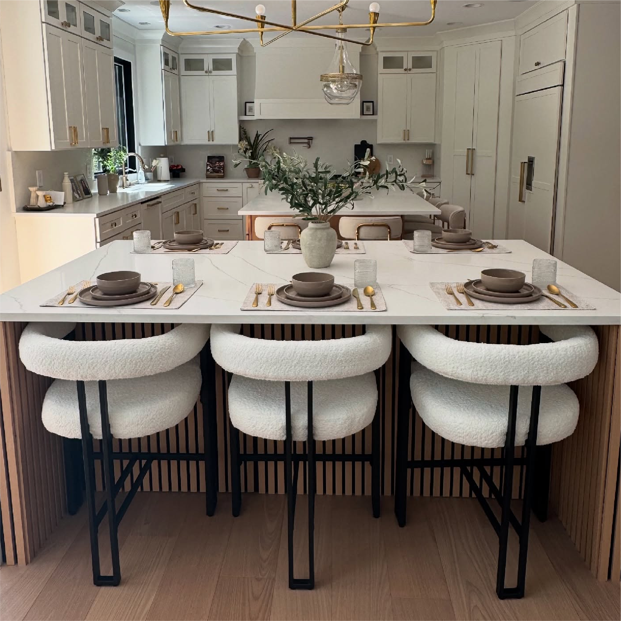 Rola Beige Upholstered Counter Stool with Arms (Set of 2)