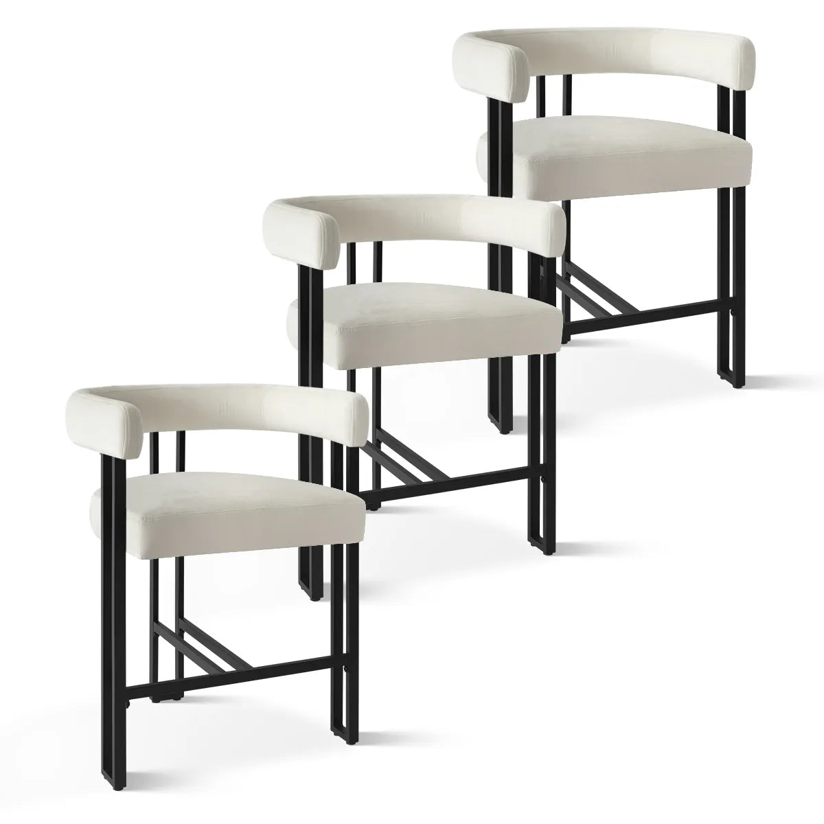 Mia 24" Modern Velvet Counter Stool with Arms (Set of 3)