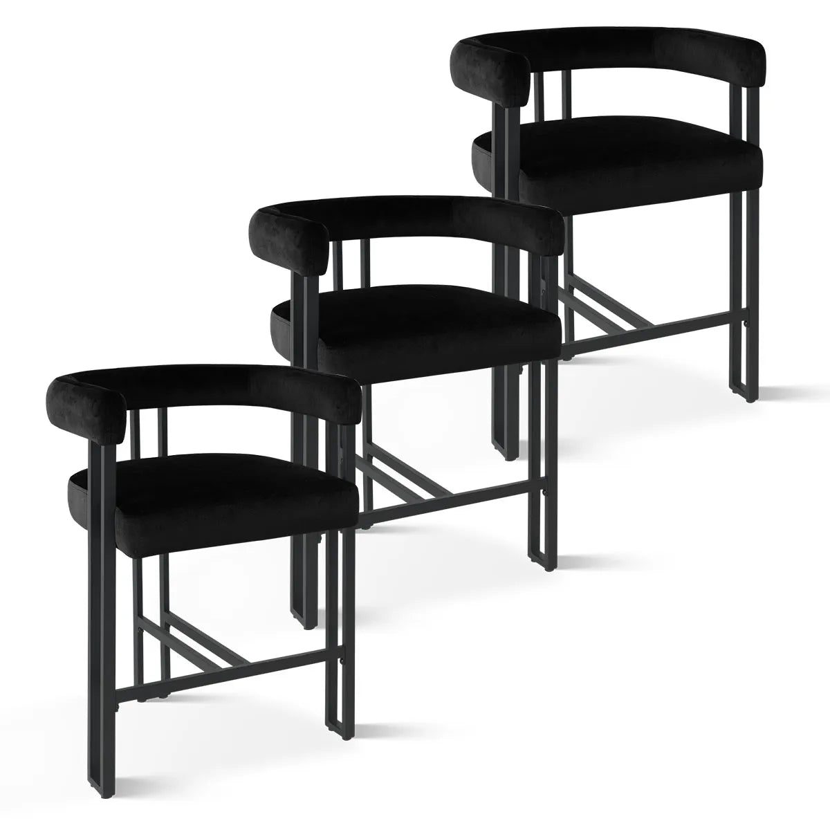 Mia 24" Modern Velvet Counter Stool with Arms (Set of 3)