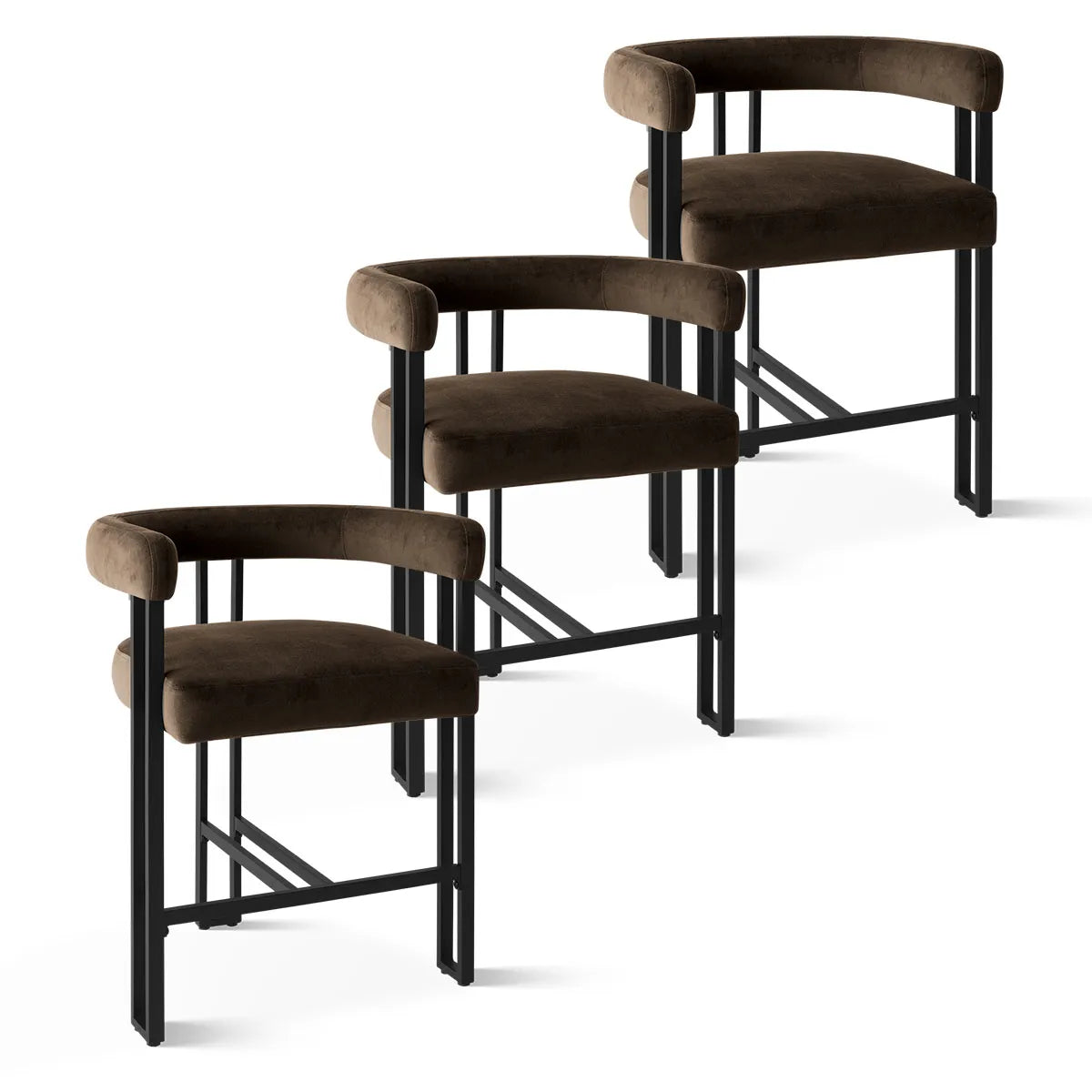 Mia 24" Modern Velvet Counter Stool with Arms (Set of 3)