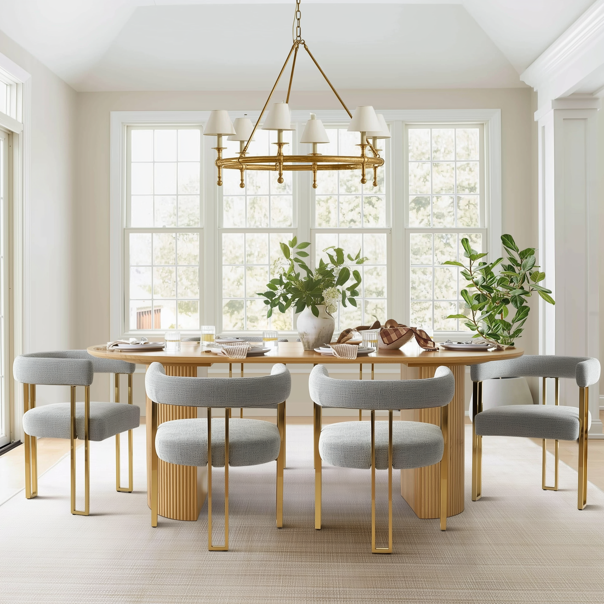 Mia 24" Modern Gold Chenille Dining Chair with Arms (Set of 6)