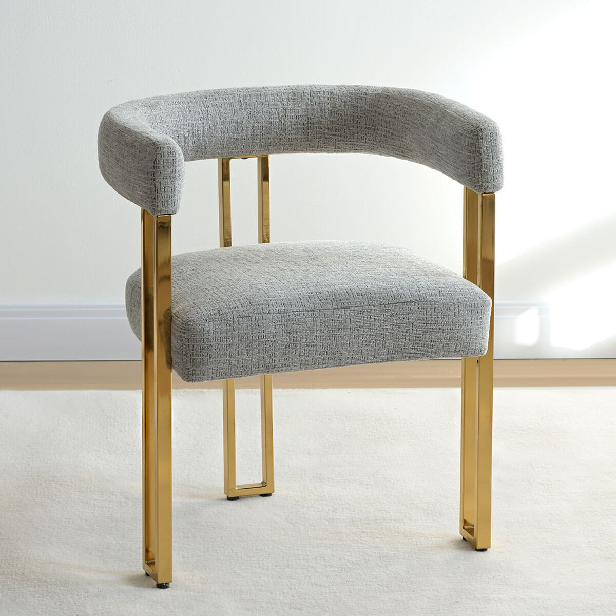 Mia 24" Modern Gold Chenille Dining Chair with Arms (Set of 2)