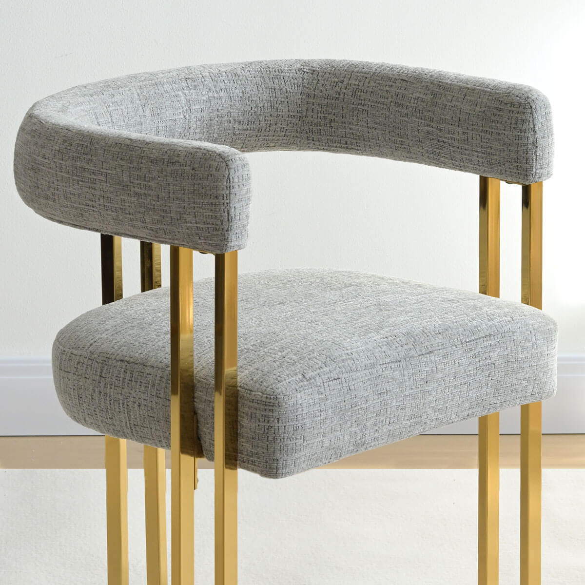 Mia 24" Modern Gold Chenille Dining Chair with Arms (Set of 2)