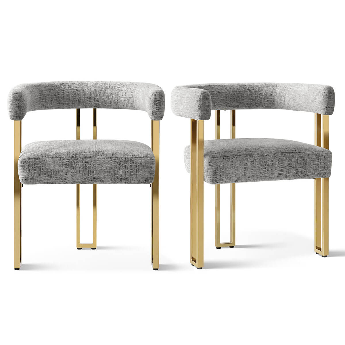 Mia 24" Modern Gold Chenille Dining Chair with Arms (Set of 2)