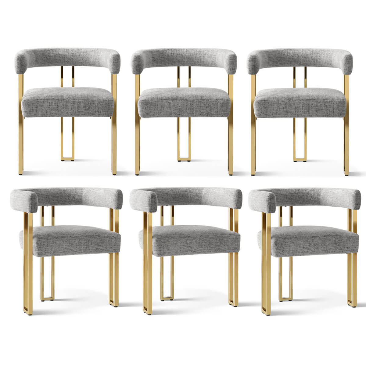 Mia 24" Modern Gold Chenille Dining Chair with Arms (Set of 6)
