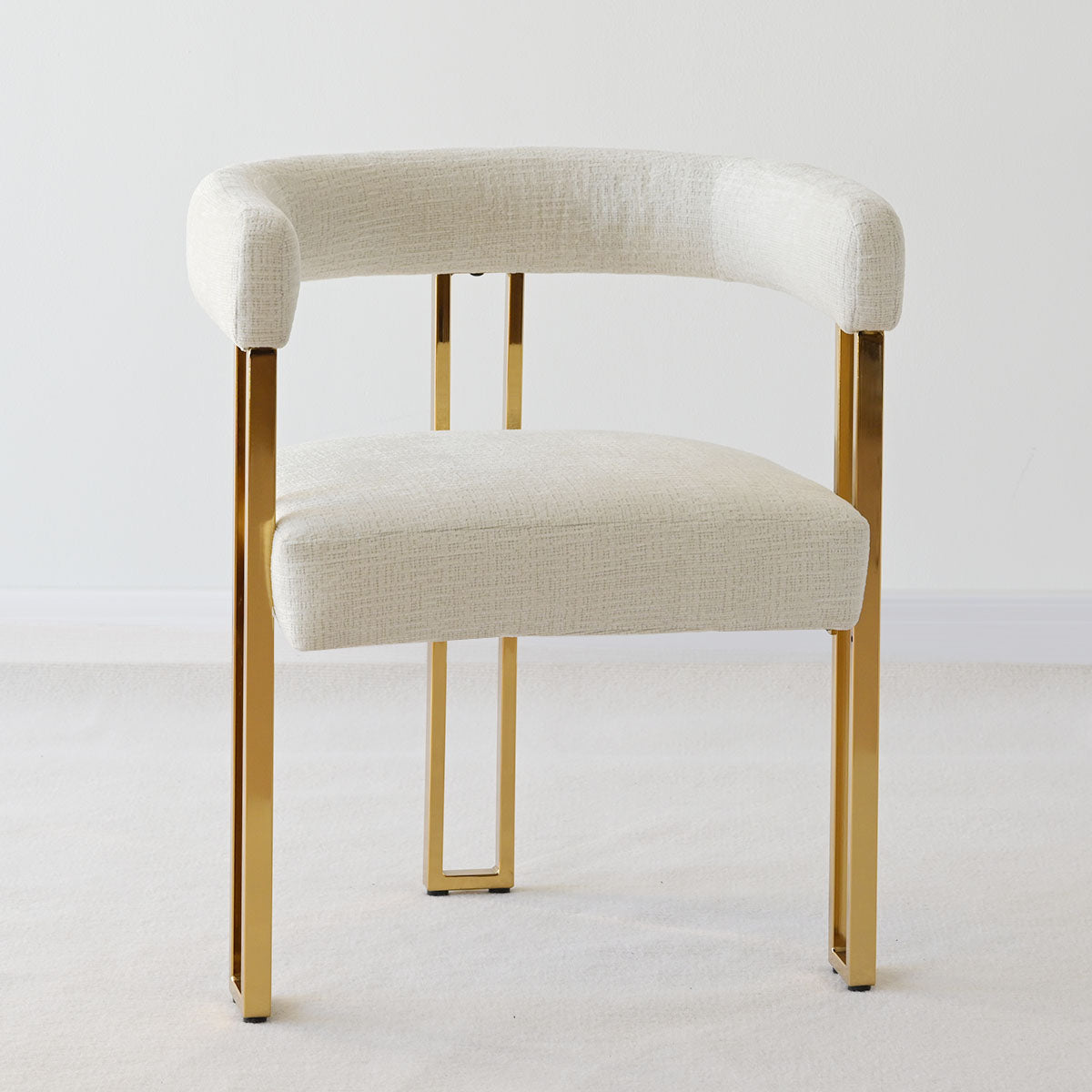 Mia 24" Modern Gold Chenille Dining Chair with Arms (Set of 2)