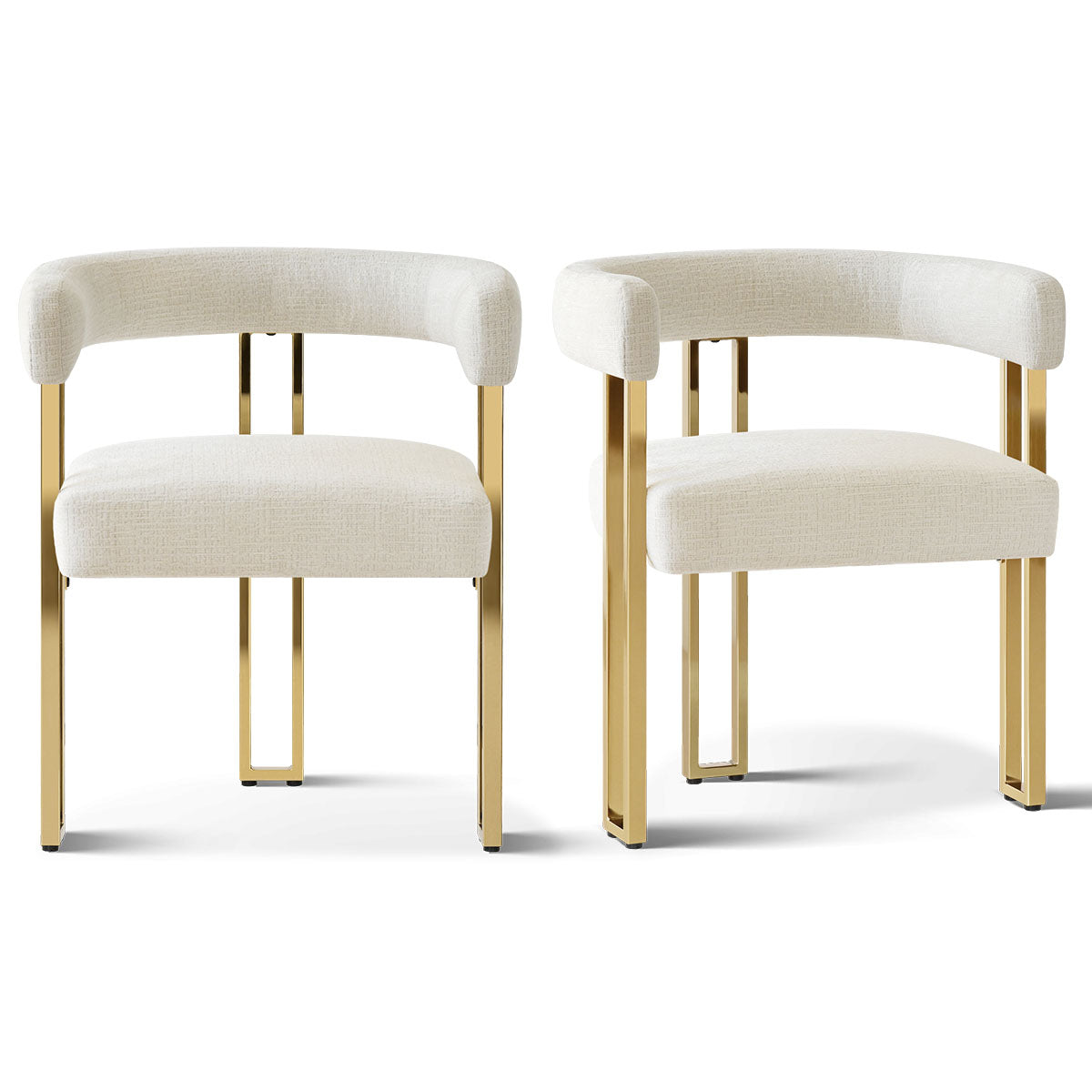 Mia 24" Modern Gold Chenille Dining Chair with Arms (Set of 2)