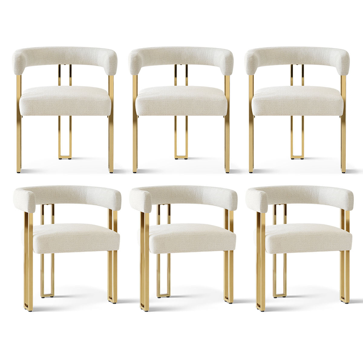 Mia 24" Modern Gold Chenille Dining Chair with Arms (Set of 6)