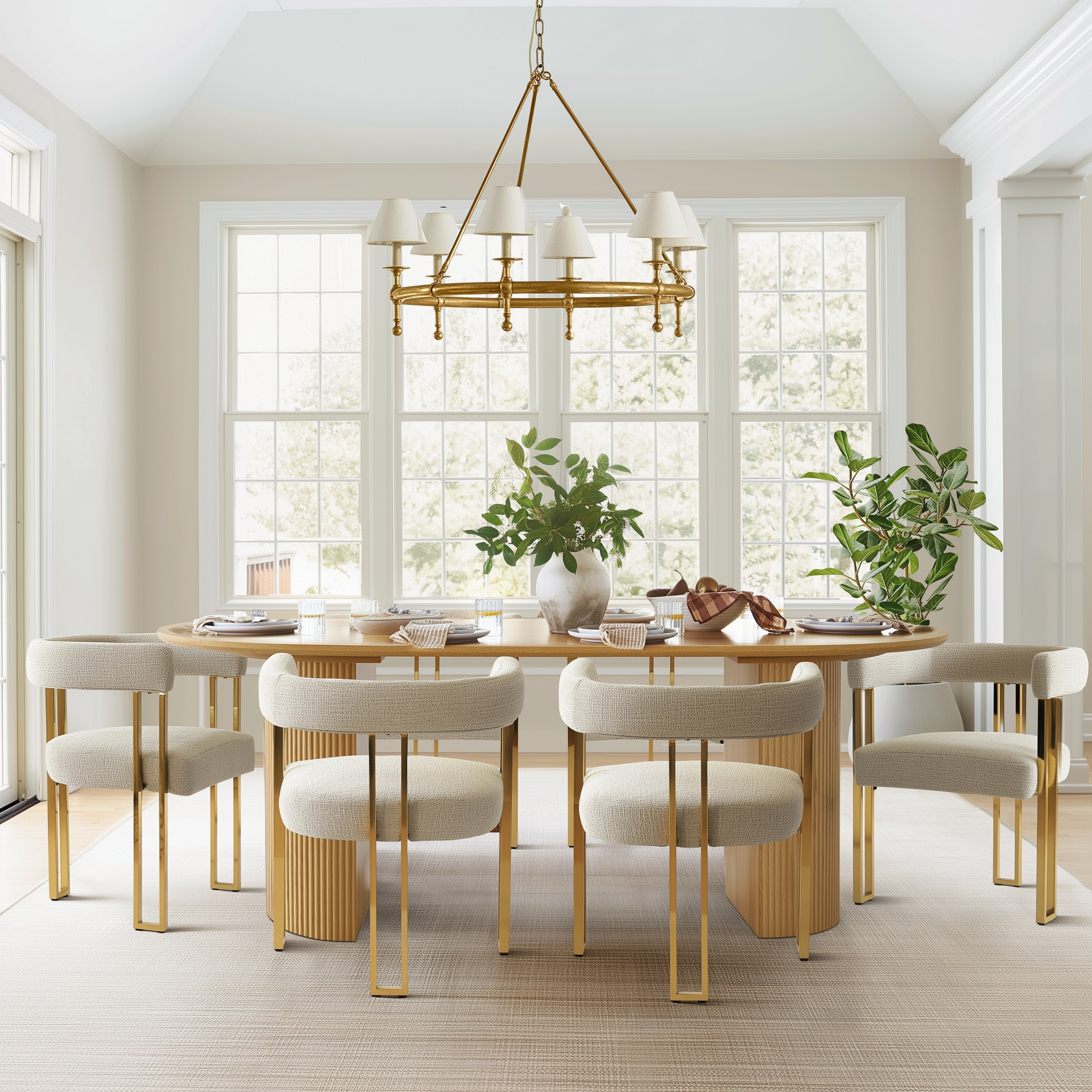 Mia 24" Modern Gold Chenille Dining Chair with Arms (Set of 6)