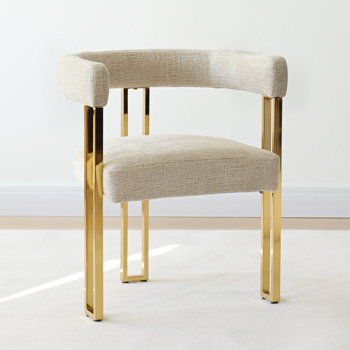 Mia 24" Modern Gold Chenille Dining Chair with Arms (Set of 4)