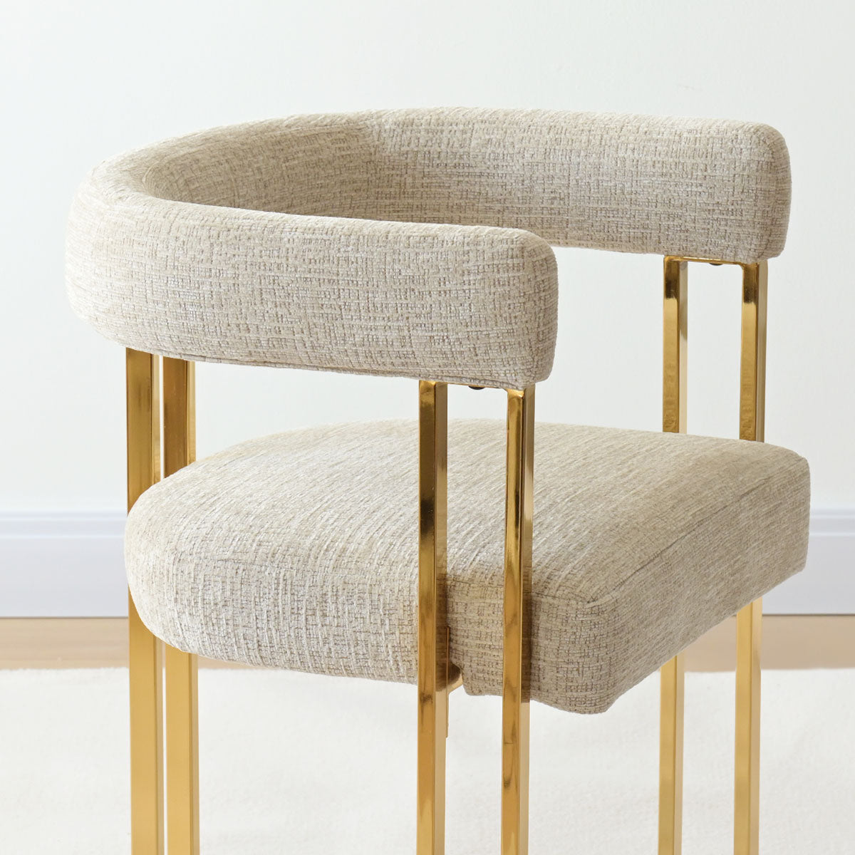 Mia 24" Modern Gold Chenille Dining Chair with Arms (Set of 2)